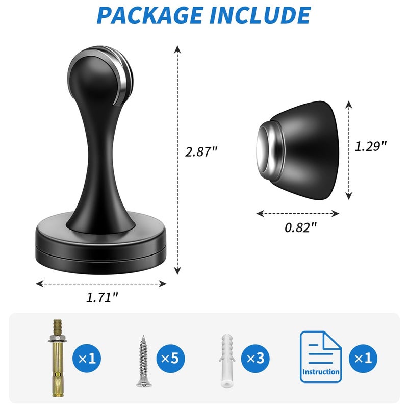 KOLAKO 6 Pack Door Stoppers, Black Magnetic Door Stops, Heavy Duty Wall Floor Magnetic Door Catch, Brushed Oil Rubbed Magnet Doorstop to Keep Doors Open - Image 2